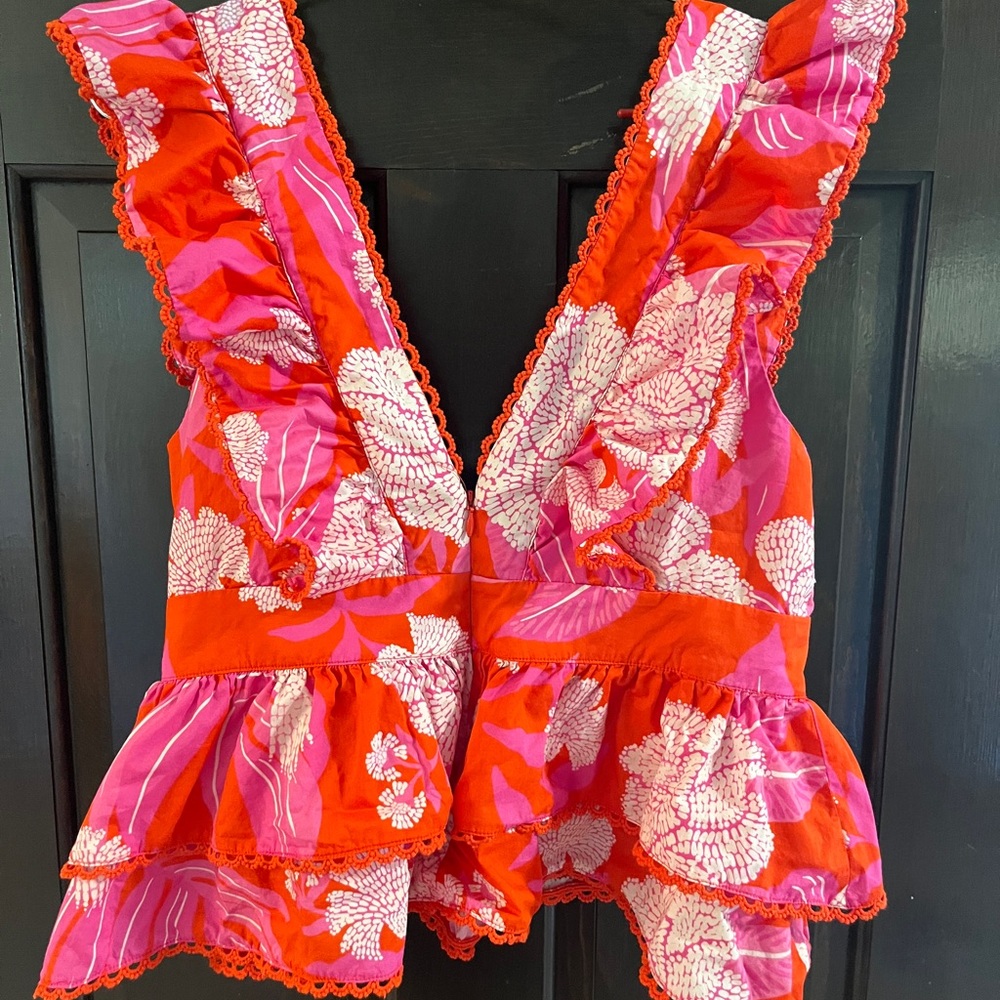 Farm Rio Red Dewdrop Sleeveless Blouse - Picture 5 of 6